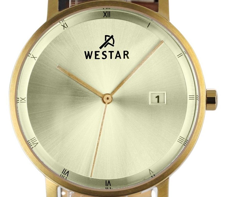 Westar Profile Black Leather Strap Light Champagne Dial Quartz 50221GPN102 Men's Watch