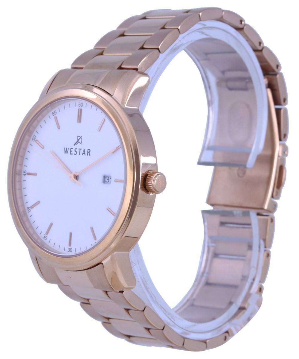 Westar White Dial Rose Gold Tone Stainless Steel Quartz 50243 PPN 601 Men's Watch