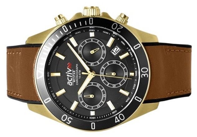 Westar Activ Chronograph Leather Strap Black Dial Quartz 90245GPN183 100M Men's Watch