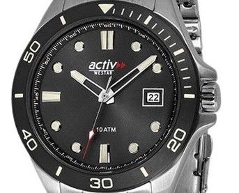 Westar Activ Sports Stainless Steel Black Dial Quartz 90250SBN903 100M Men's Watch