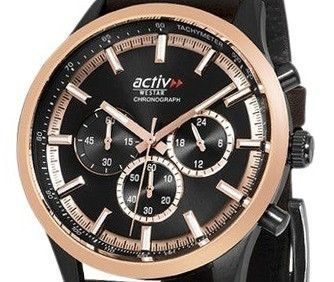Westar Activ Chronograph Leather Strap Black Dial Quartz 90265BPN603 100M Men's Watch