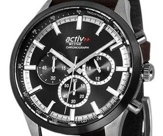 Westar Activ Chronograph Leather Strap Black Dial Quartz 90265SBN123 Men's Watch