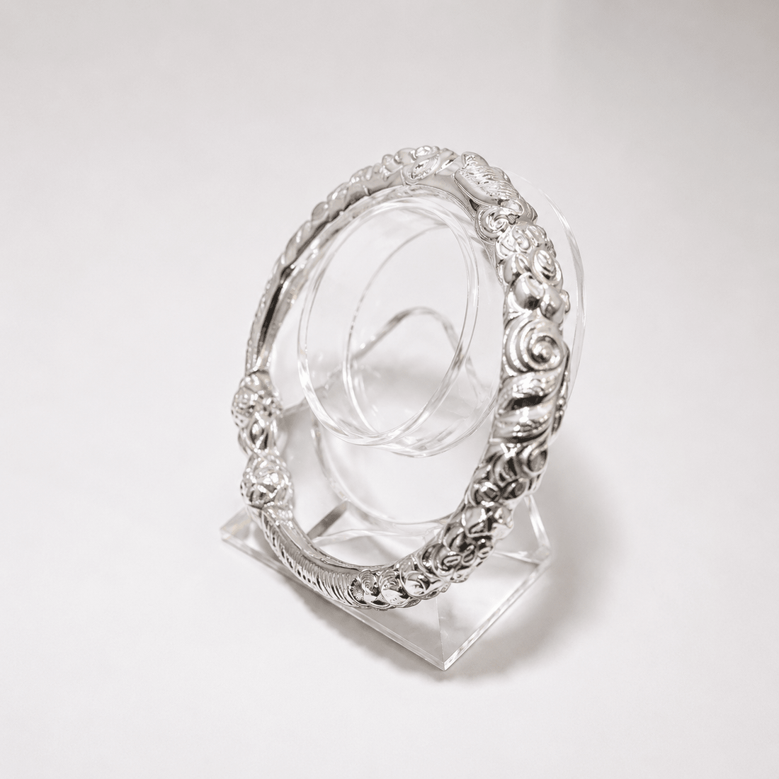 925 Sterling Silver Ornate Floral Bangle – Hand-Finished Statement Bracelet - Prestige Stones