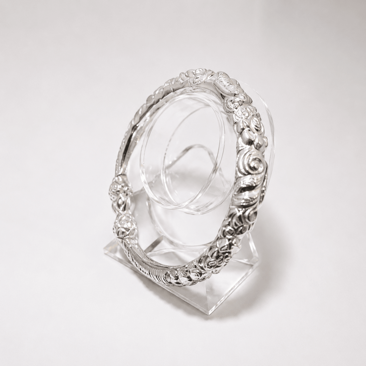 925 Sterling Silver Ornate Floral Bangle – Hand-Finished Statement Bracelet - Prestige Stones