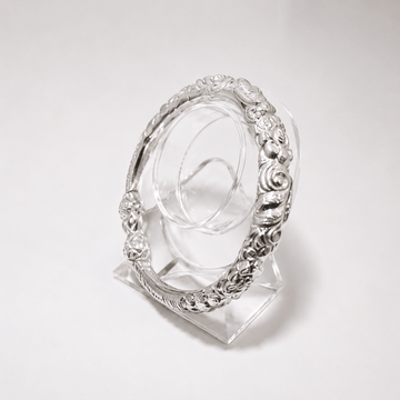 925 Sterling Silver Ornate Floral Bangle – Hand-Finished Statement Bracelet - Prestige Stones