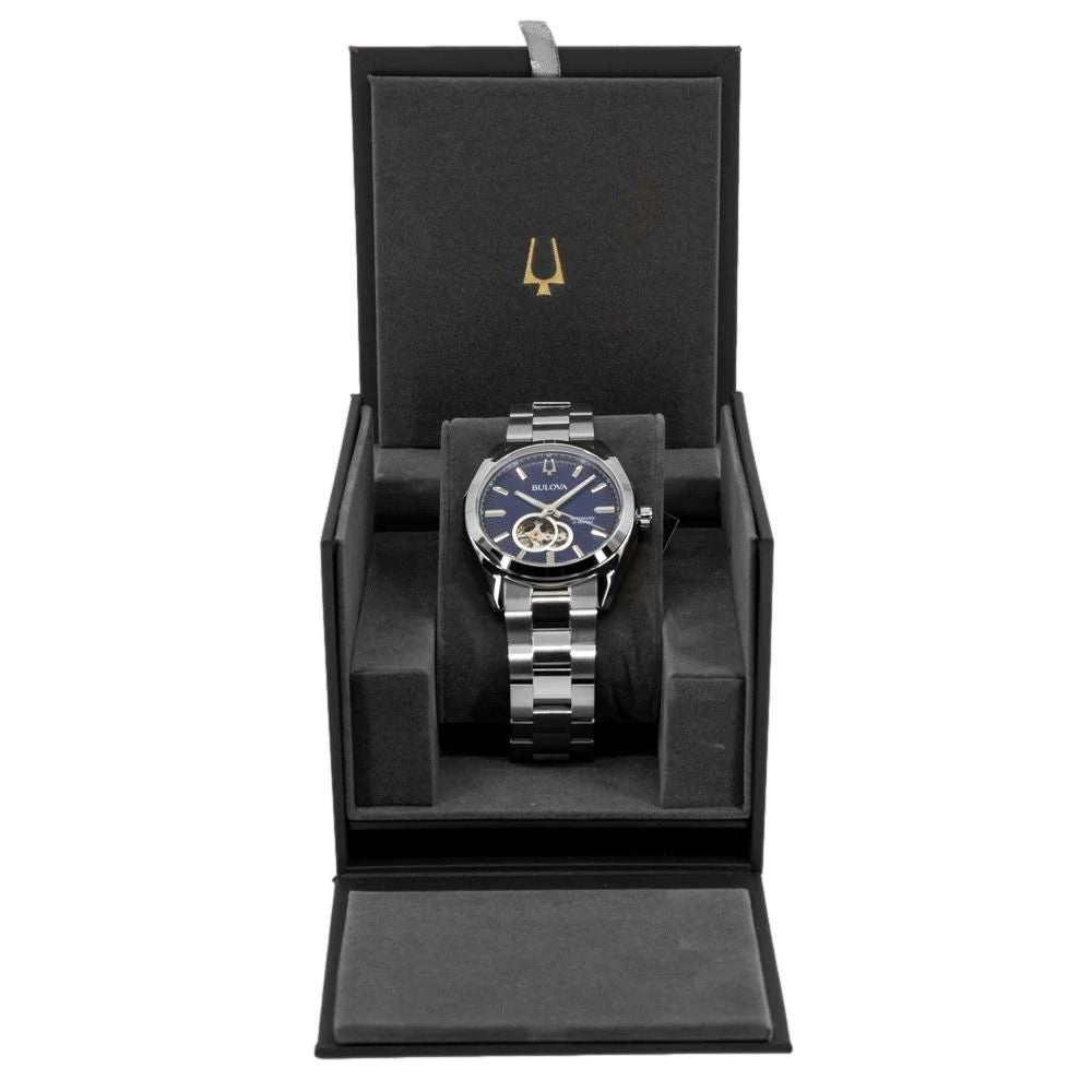 Bulova Classic Surveyor Stainless Steel Blue Open Heart Dial Automatic 96A275 Men's Watch