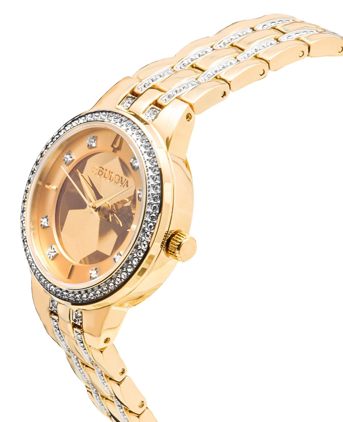 Bulova Classic Crystal Phantom Gold Tone Stainless Steel Champagne Dial Quartz 97L176 Women's Watch