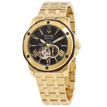 Bulova Marine Star Open Heart Black Dial Automatic Diver's 98A273 200M Men's Watch