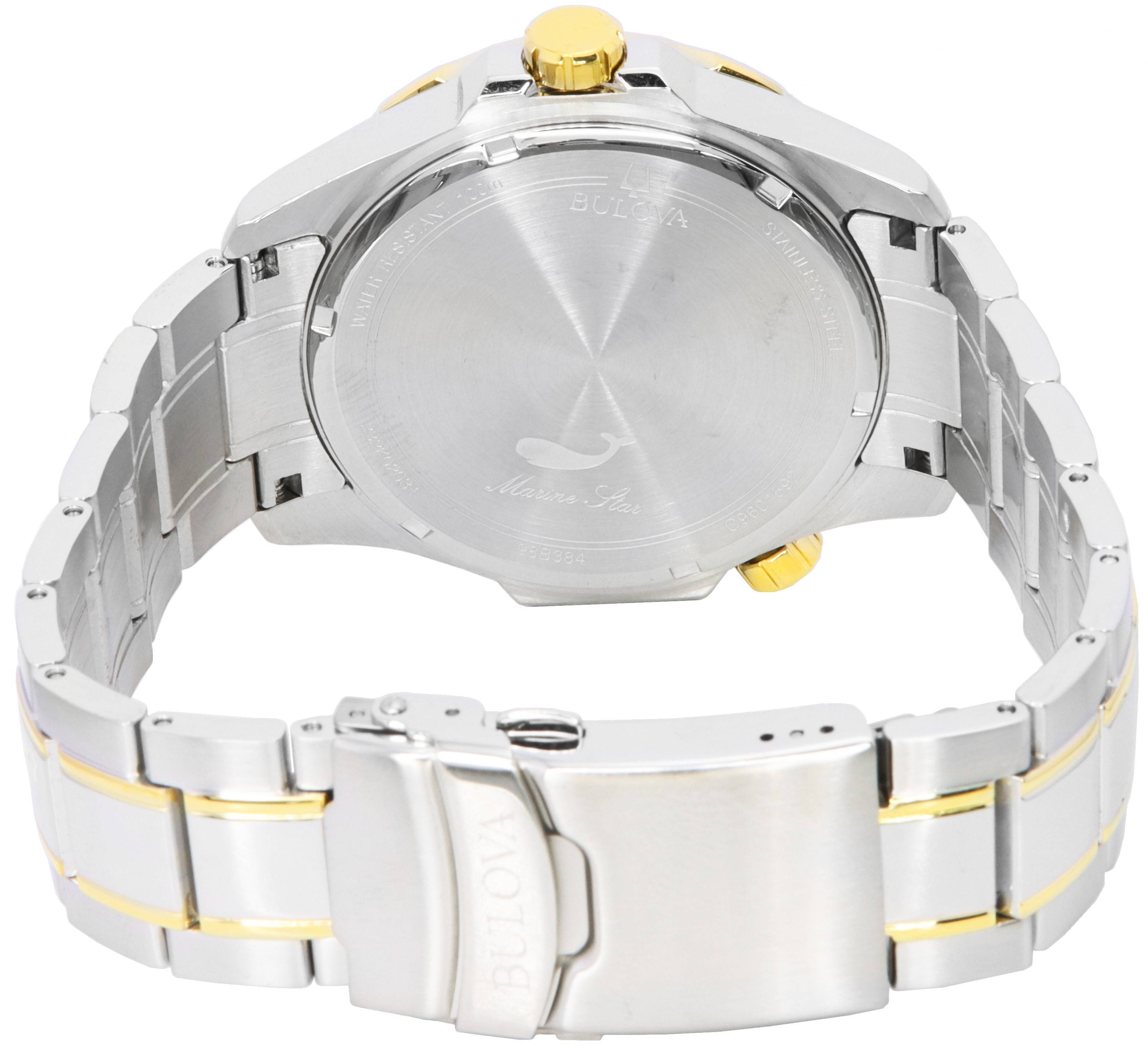 Bulova Marine Star Two Tone Bracelet Blue Dial Quartz 98B384 100M Men's Watch