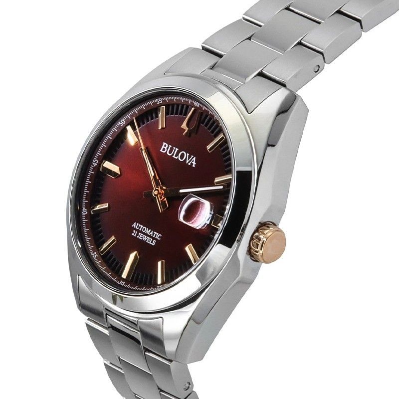 Bulova Surveyor Stainless Steel Burgundy Dial Automatic 98B422 Men's Watch