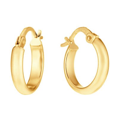 9ct yellow gold 14mm plain creole hoop earrings, 5.6mm wide, 1.47g
