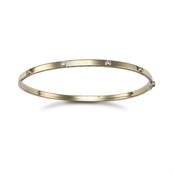 9ct yellow gold ladies CZ flexi bangle, hinge style, 60mm width, 70mm height, 3.2g lightweight, adjustable fit