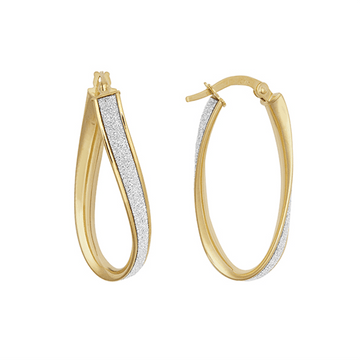 9ct yellow gold ladies glitter hoop earrings, 28.5mm height, 3.5mm width, lightweight 1.9g, hinged closure
