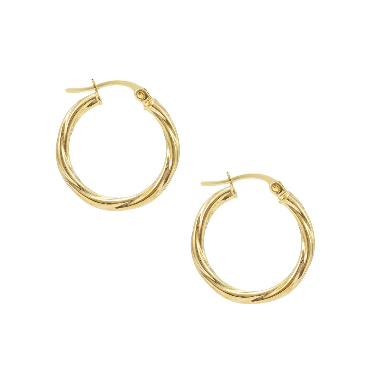 Elegant 9ct yellow gold twisted creole hoop earrings, 2.7mm thick, available in 15mm, 20mm, 25mm, 35mm, and 54mm sizes