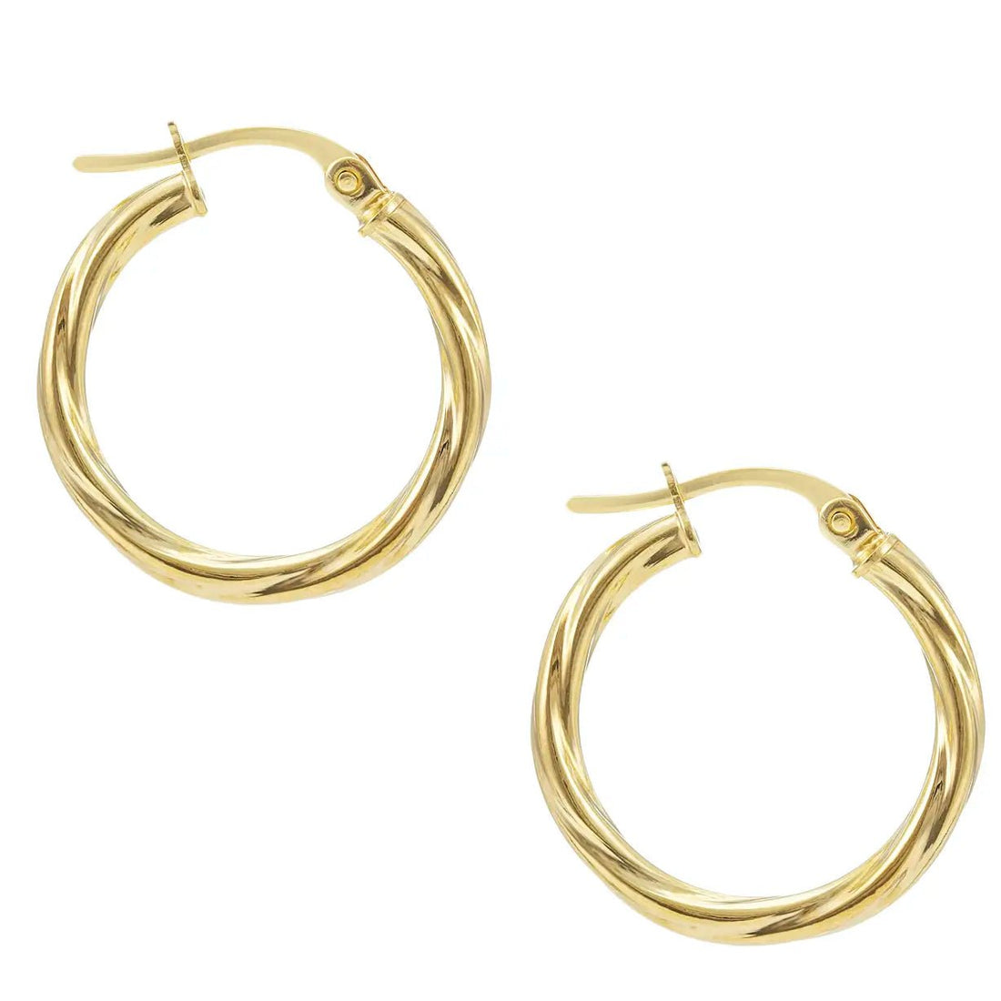 Elegant 9ct yellow gold twisted creole hoop earrings, 2.7mm thick, available in 15mm, 20mm, 25mm, 35mm, and 54mm sizes