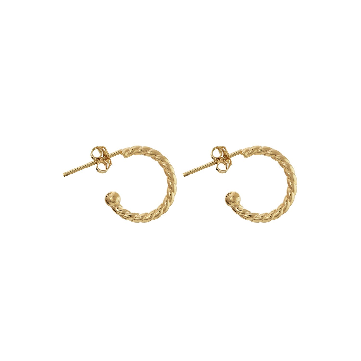 Elegant 9ct yellow gold twisted hoop stud earrings, available in 13mm and 19mm sizes, perfect for daily wear or gifting