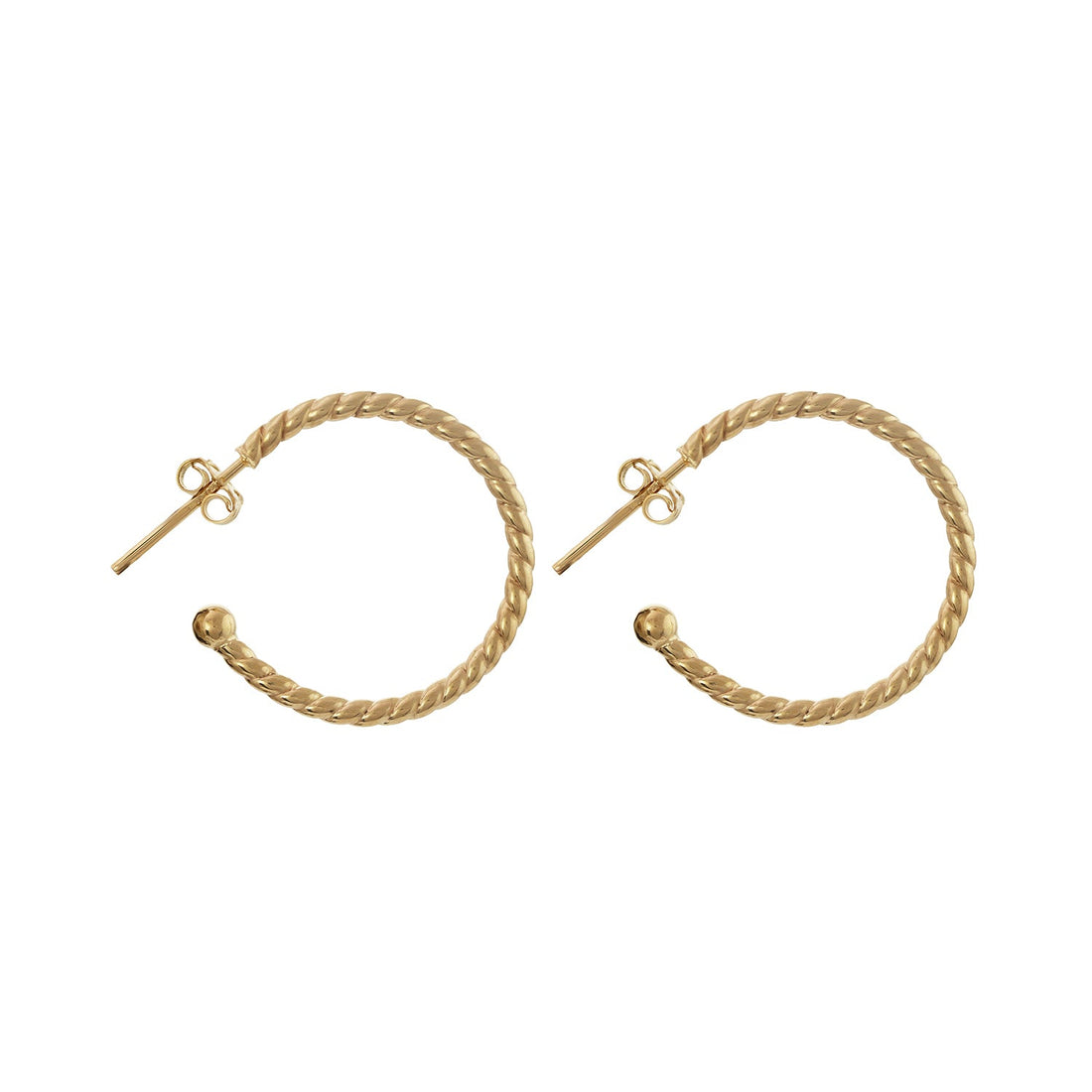 Elegant 9ct yellow gold twisted hoop stud earrings, available in 13mm and 19mm sizes, perfect for daily wear or gifting