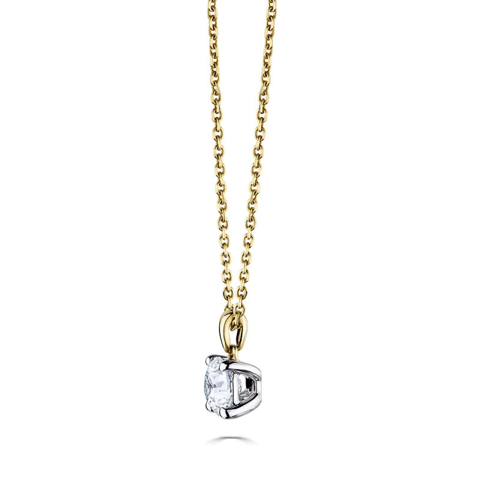 0.15ct diamond solitaire pendant in 9ct yellow and white gold with 18-inch chain, claw set, lobster clasp