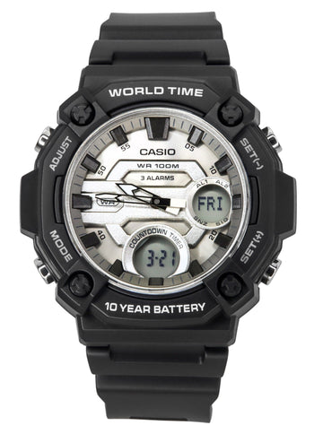 Casio Standard Analog Digital Resin Strap Silver Dial Quartz AEQ-120W-7AV 100M Men's Watch