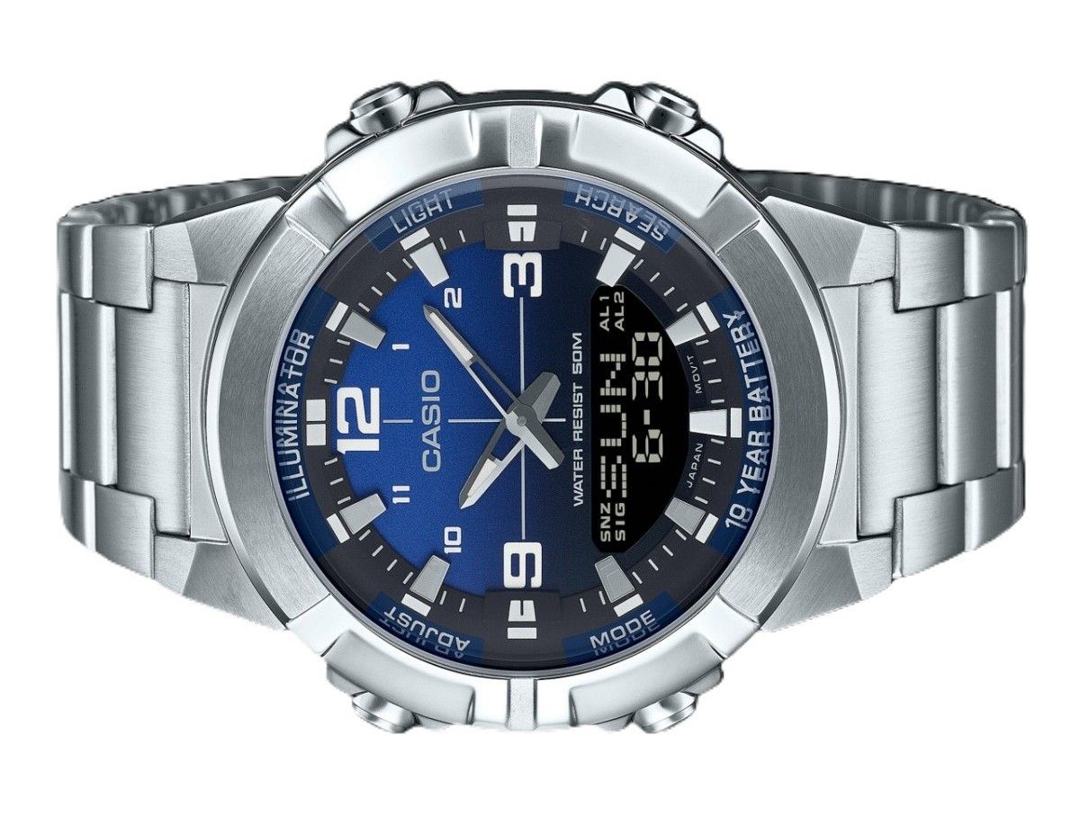 Casio Analog Digital Combination Stainless Steel Blue Dial Quartz AMW-870DA-2A1V Men's Watch