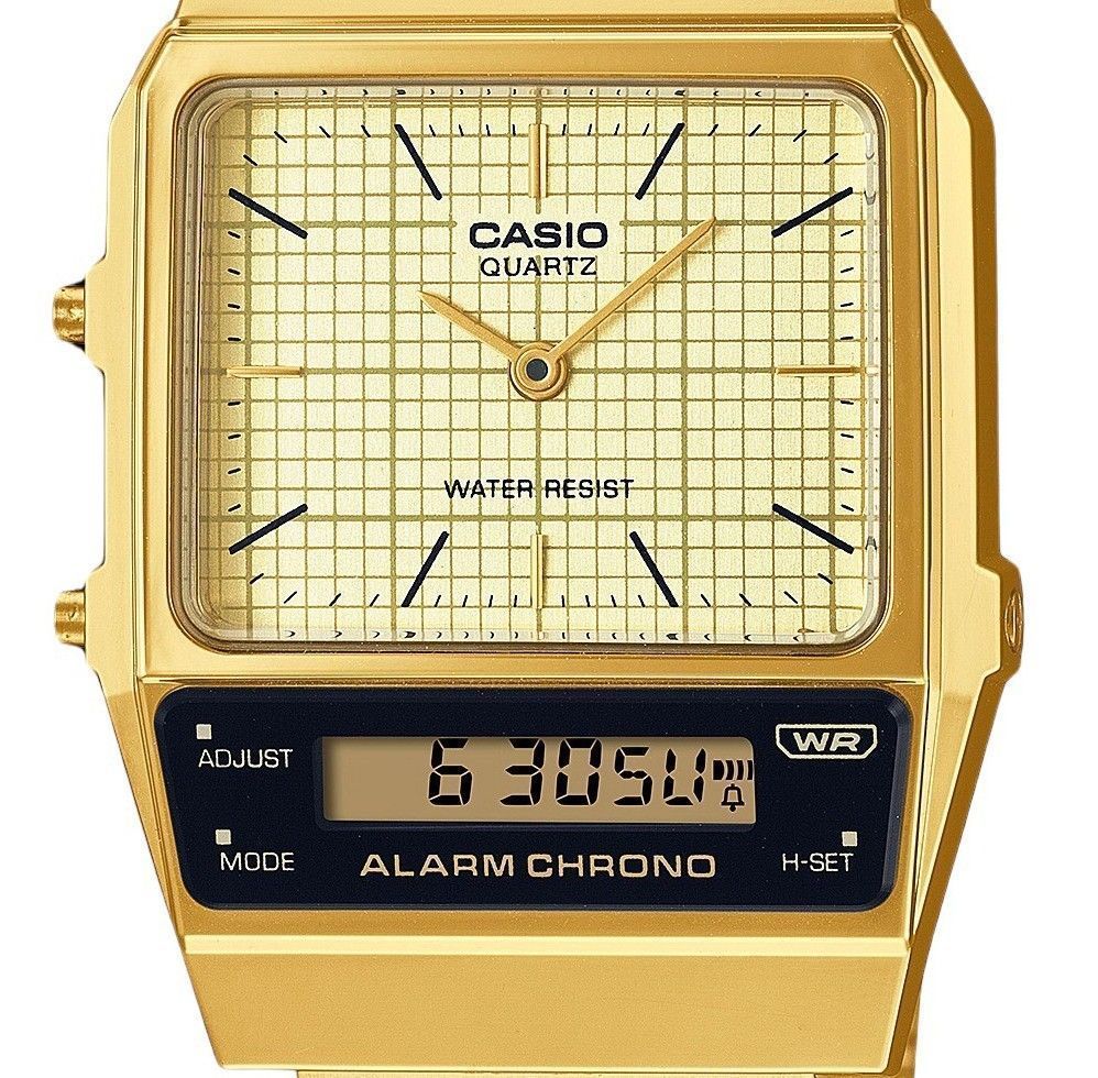 Casio Vintage Analog Digital Gold Ion Plated Stainless Steel Beige Dial Quartz AQ-800EG-9A Unisex Watch