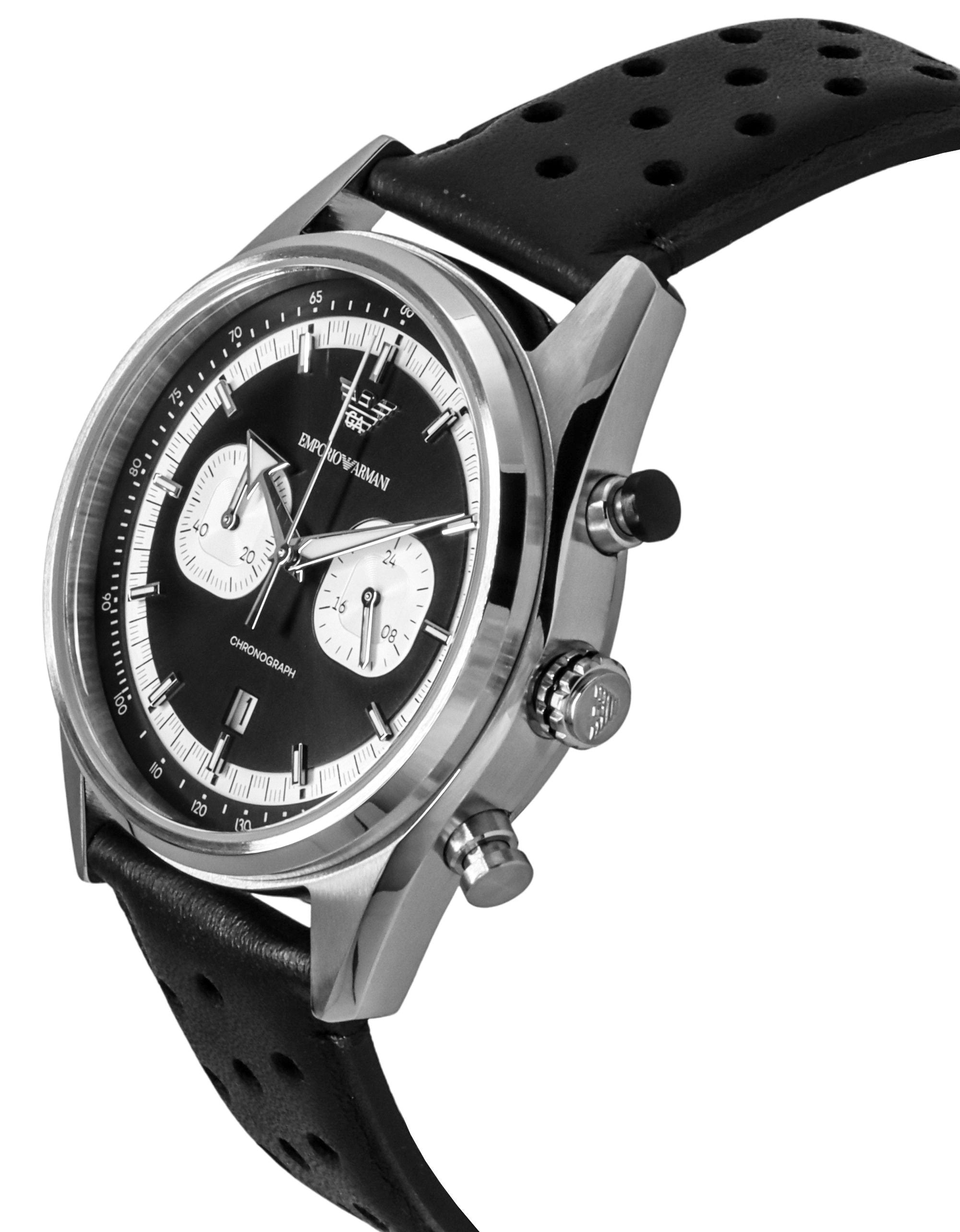 Emporio Armani Chronograph Leather Strap Black Dial Quartz AR11635 Men's Watch