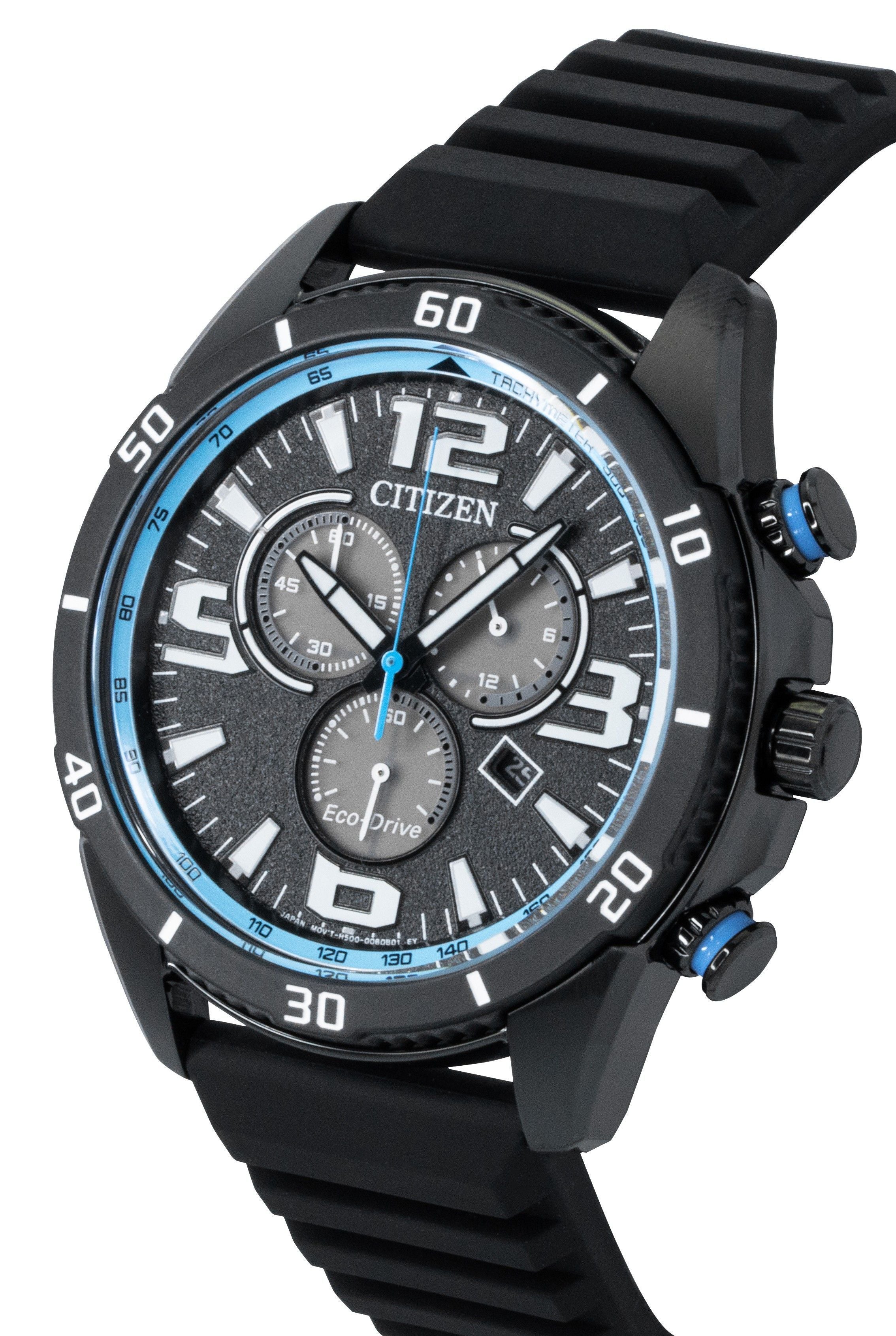 Citizen Brycen Chronograph Silicone Strap Black Dial Eco-Drive AT2587-02E 100M Men's Watch