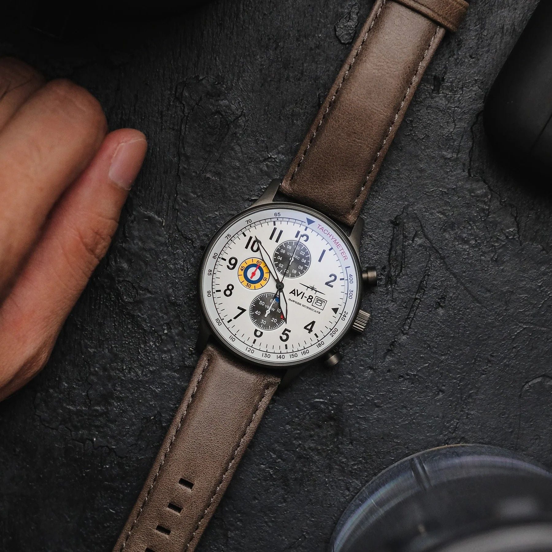 AVI-8 Hawker Hurricane Classic Chronograph Ivory Grayscale White Dial Quartz AV-4011-0B Men's Watch