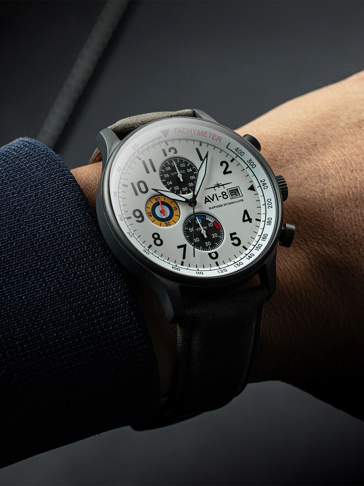 AVI-8 Hawker Hurricane Classic Chronograph Ivory Grayscale White Dial Quartz AV-4011-0B Men's Watch