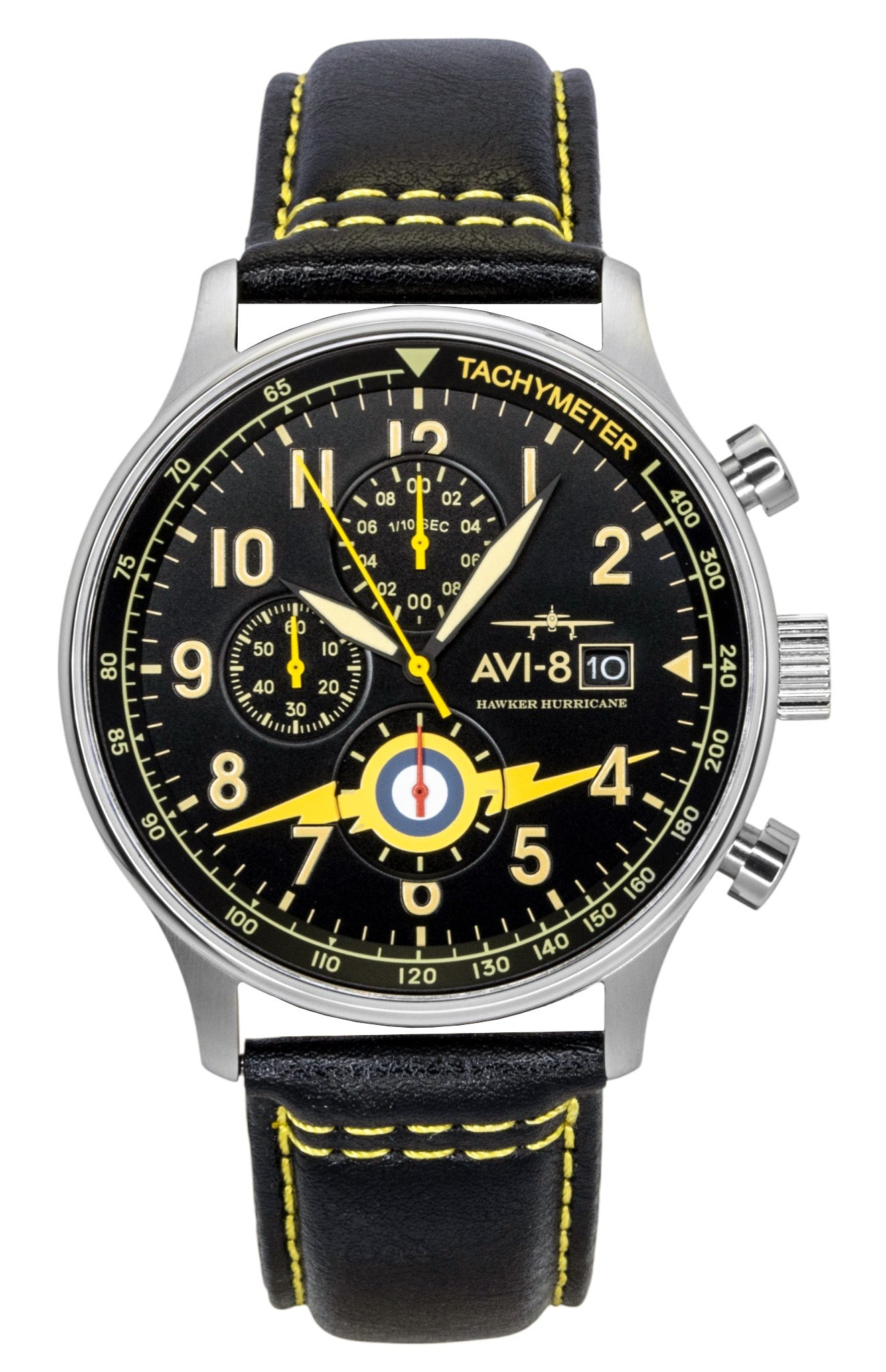 AVI-8 Hawker Hurricane Classic Chronograph Leather Strap Black Dial Quartz AV-4011-0Z Men's Watch With Extra Strap