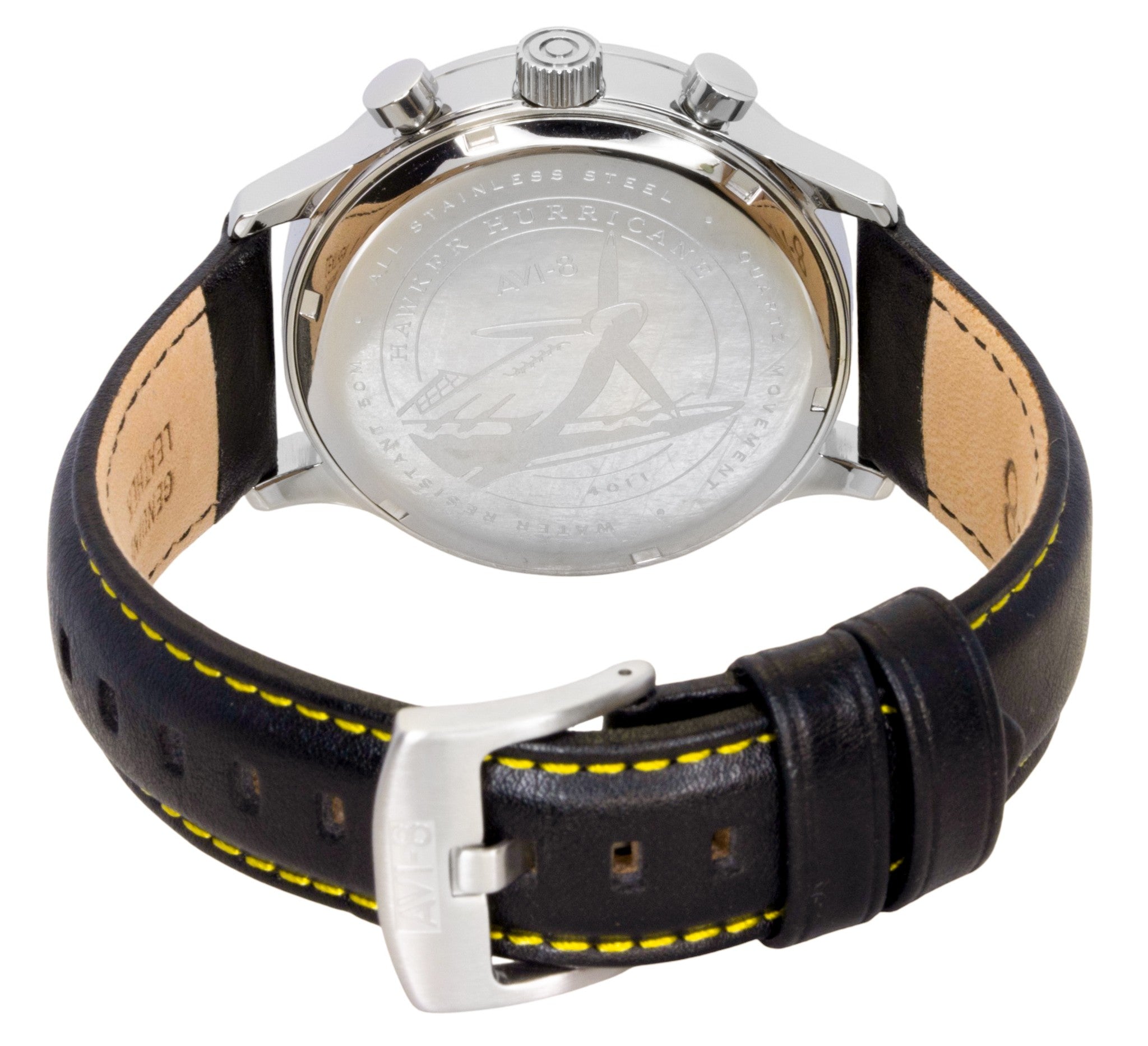 AVI-8 Hawker Hurricane Classic Chronograph Leather Strap Black Dial Quartz AV-4011-0Z Men's Watch With Extra Strap