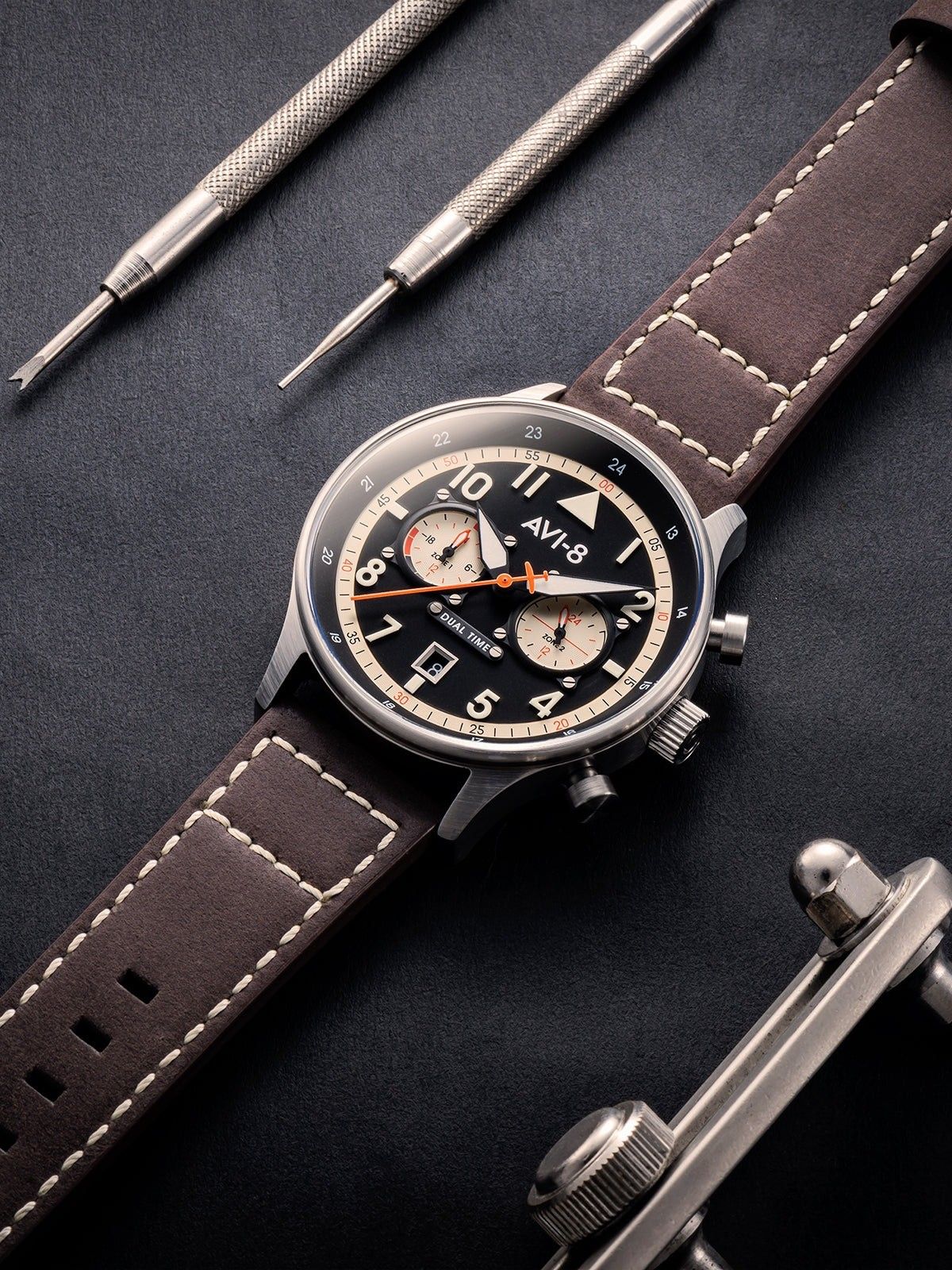 AVI-8 Hawker Hurricane Carey Dual Time Manston Black Dial Quartz AV-4088-01 Men's Watch