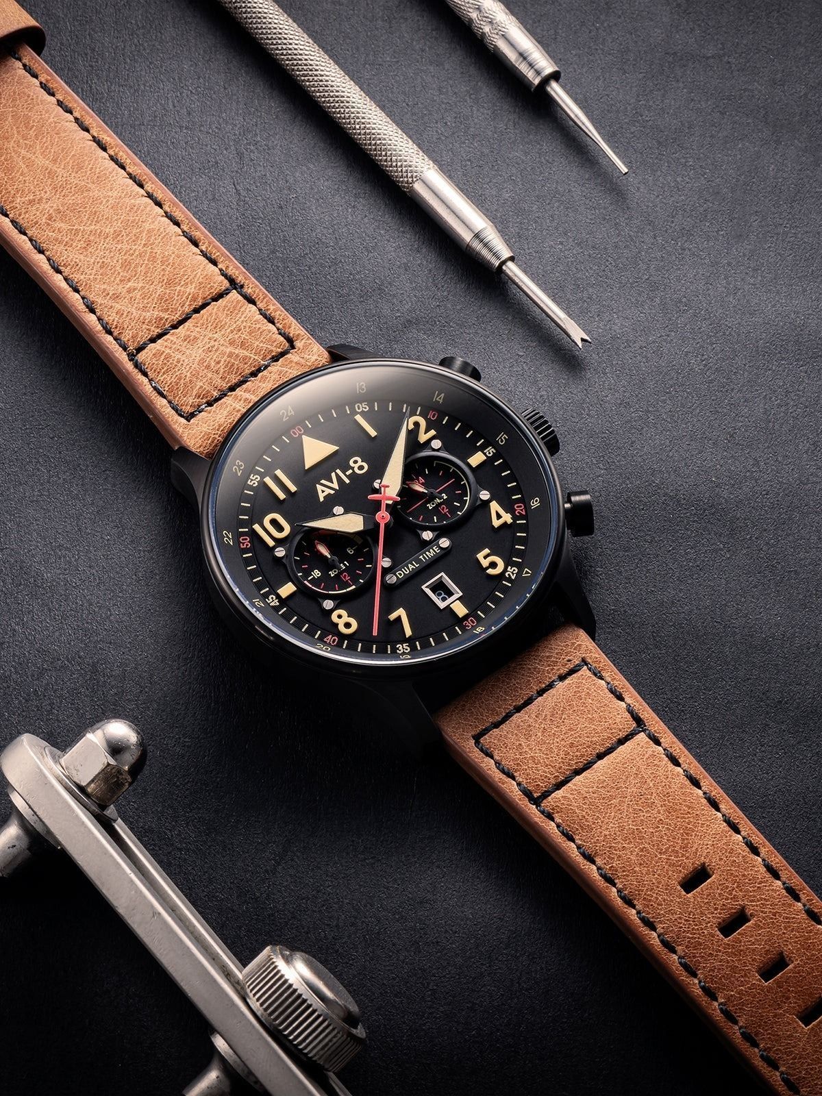 AVI-8 Hawker Hurricane Carey Dual Time Debden Black Dial Quartz AV-4088-03 Men's Watch