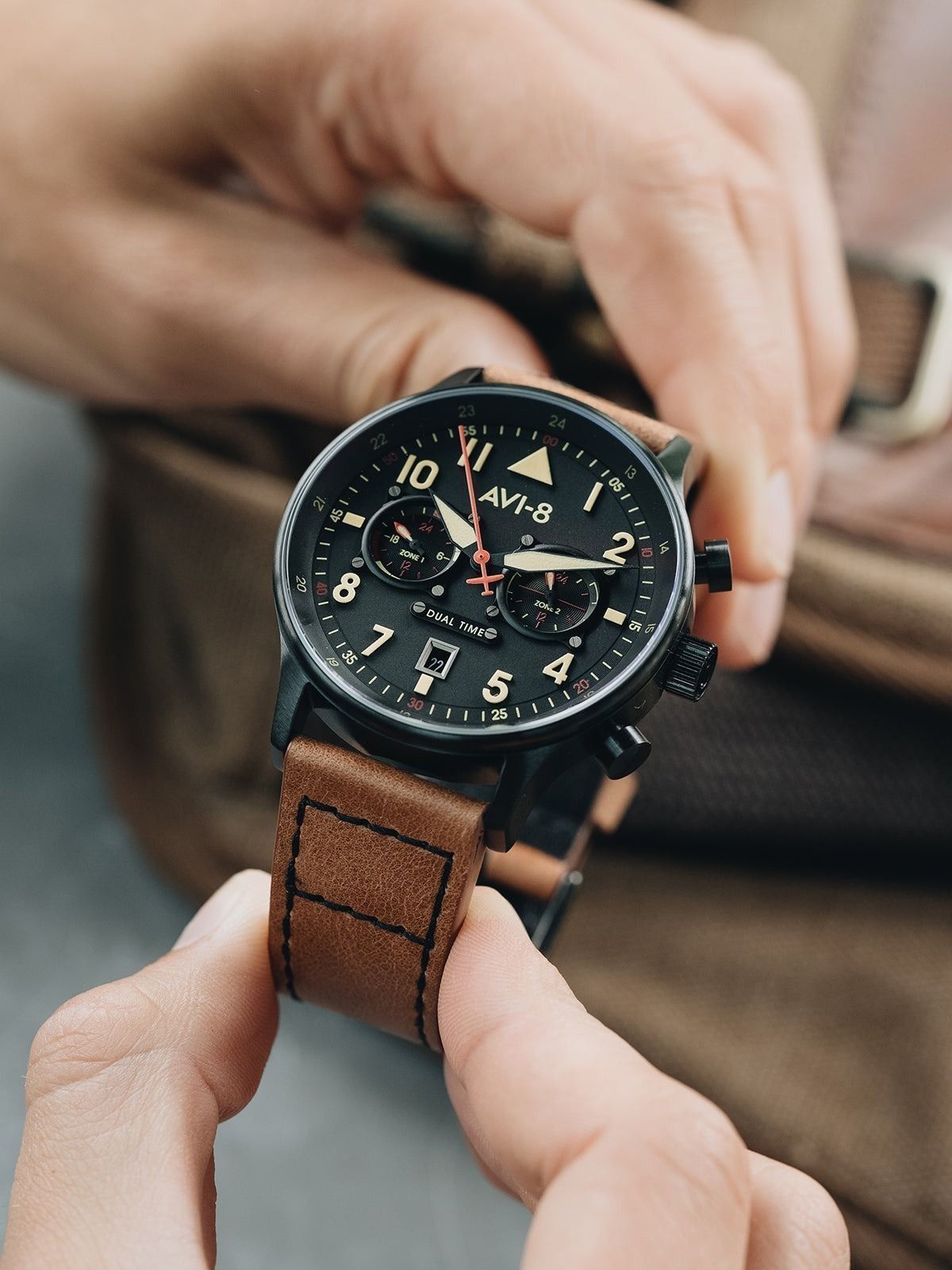 AVI-8 Hawker Hurricane Carey Dual Time Debden Black Dial Quartz AV-4088-03 Men's Watch