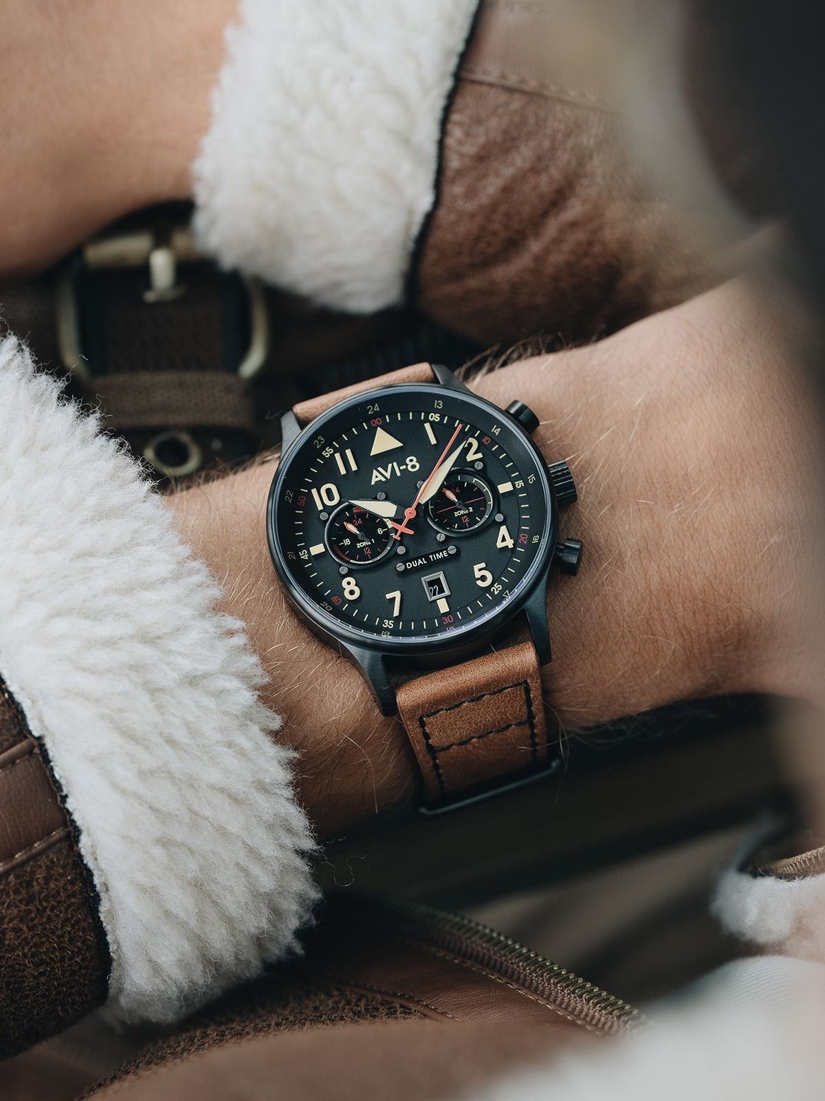AVI-8 Hawker Hurricane Carey Dual Time Debden Black Dial Quartz AV-4088-03 Men's Watch