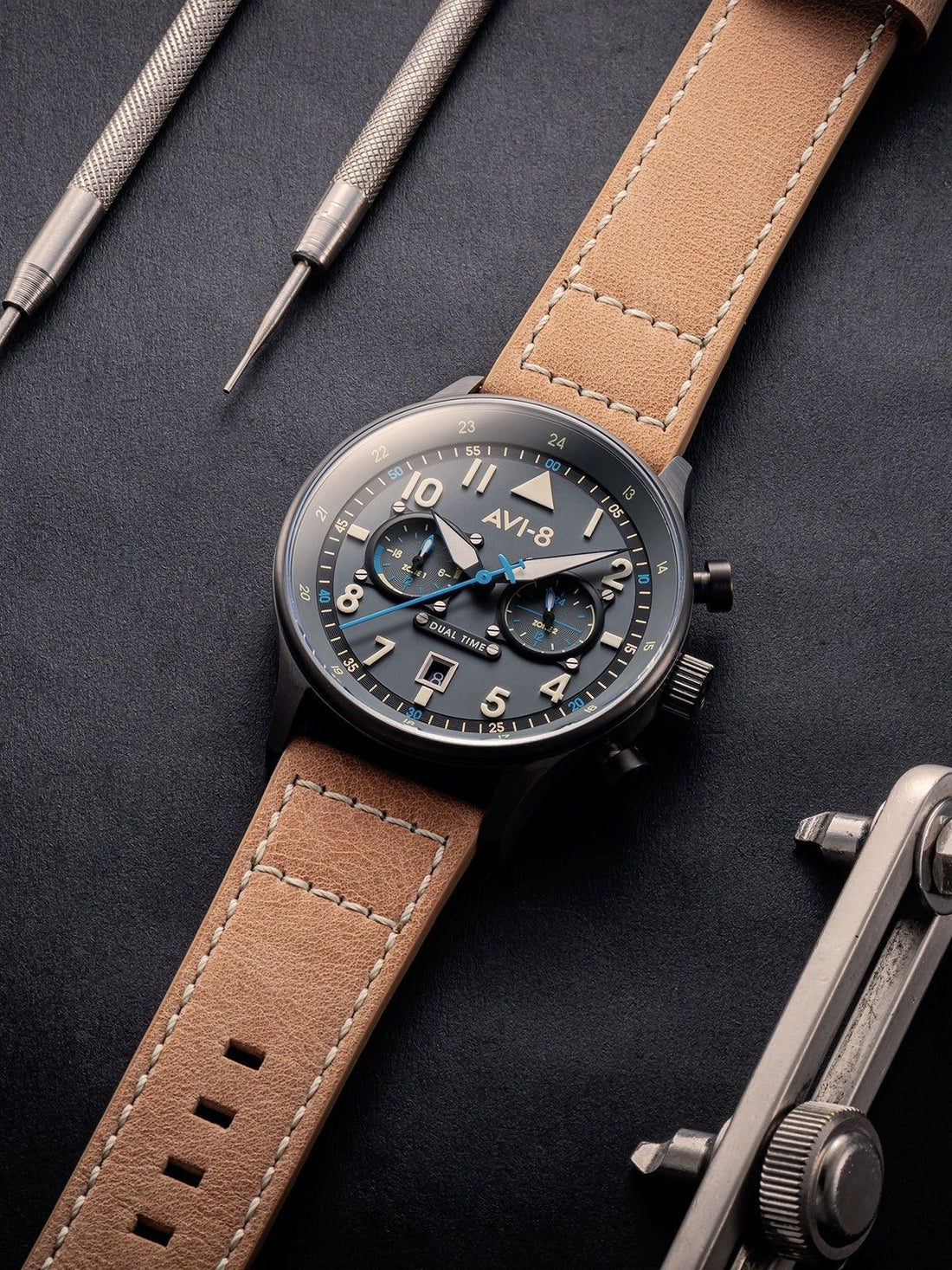 AVI-8 Hawker Hurricane Carey Dual Time Orissa Grey Dial Quartz AV-4088-04 Men's Watch