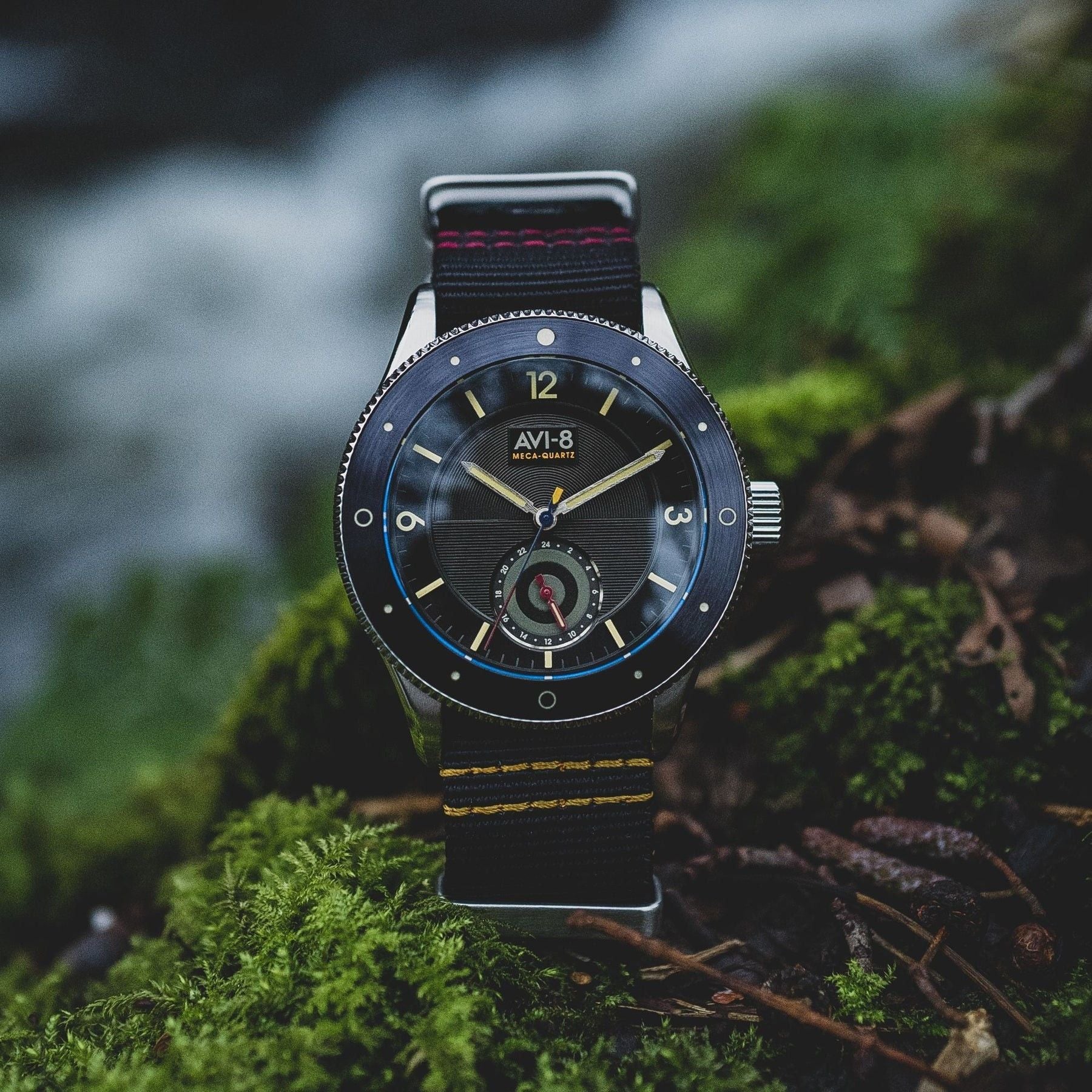 AVI-8 Flyboy Airmaster Sector Meca-Quartz Raven Black Nylon Strap Black Dial AV-4112-01 Men's Watch