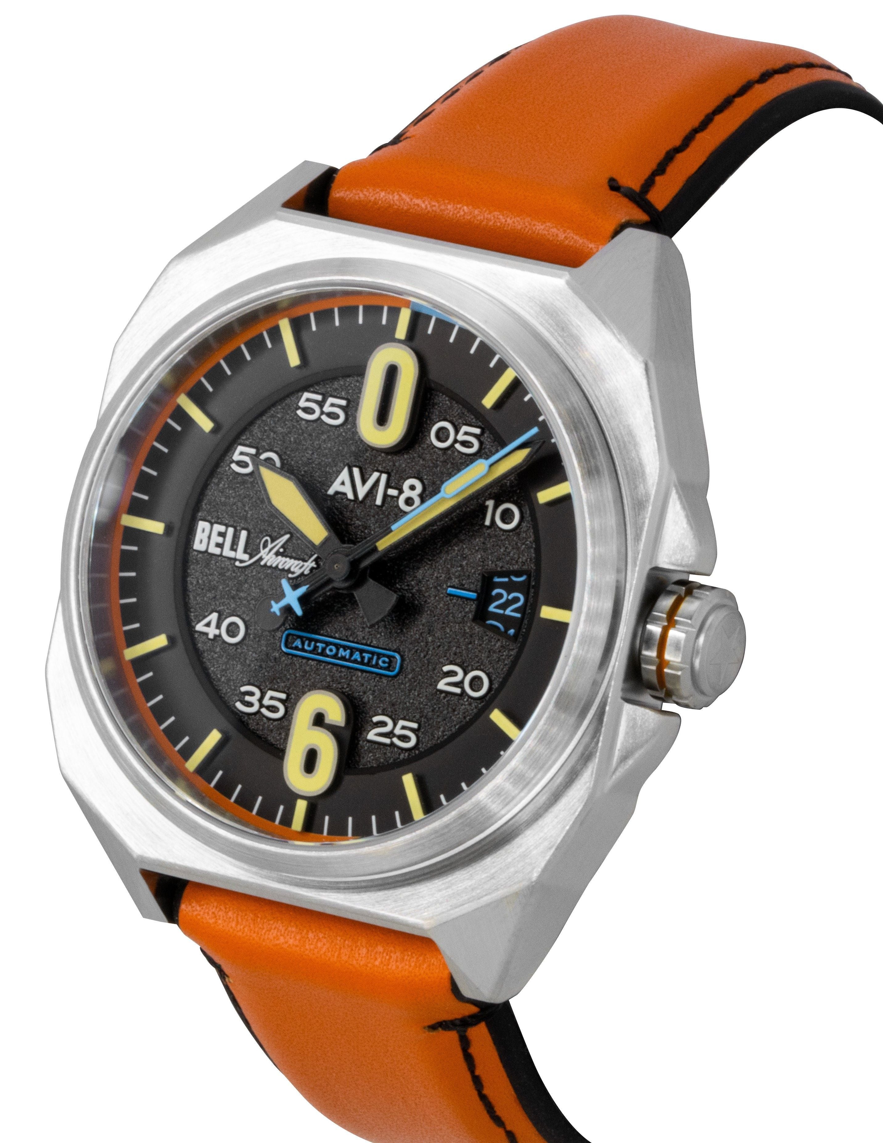 AVI-8 Bell X-1 Machbuster Leather Strap Graphite Black Dial Automatic AV-4115-01 Men's Watch