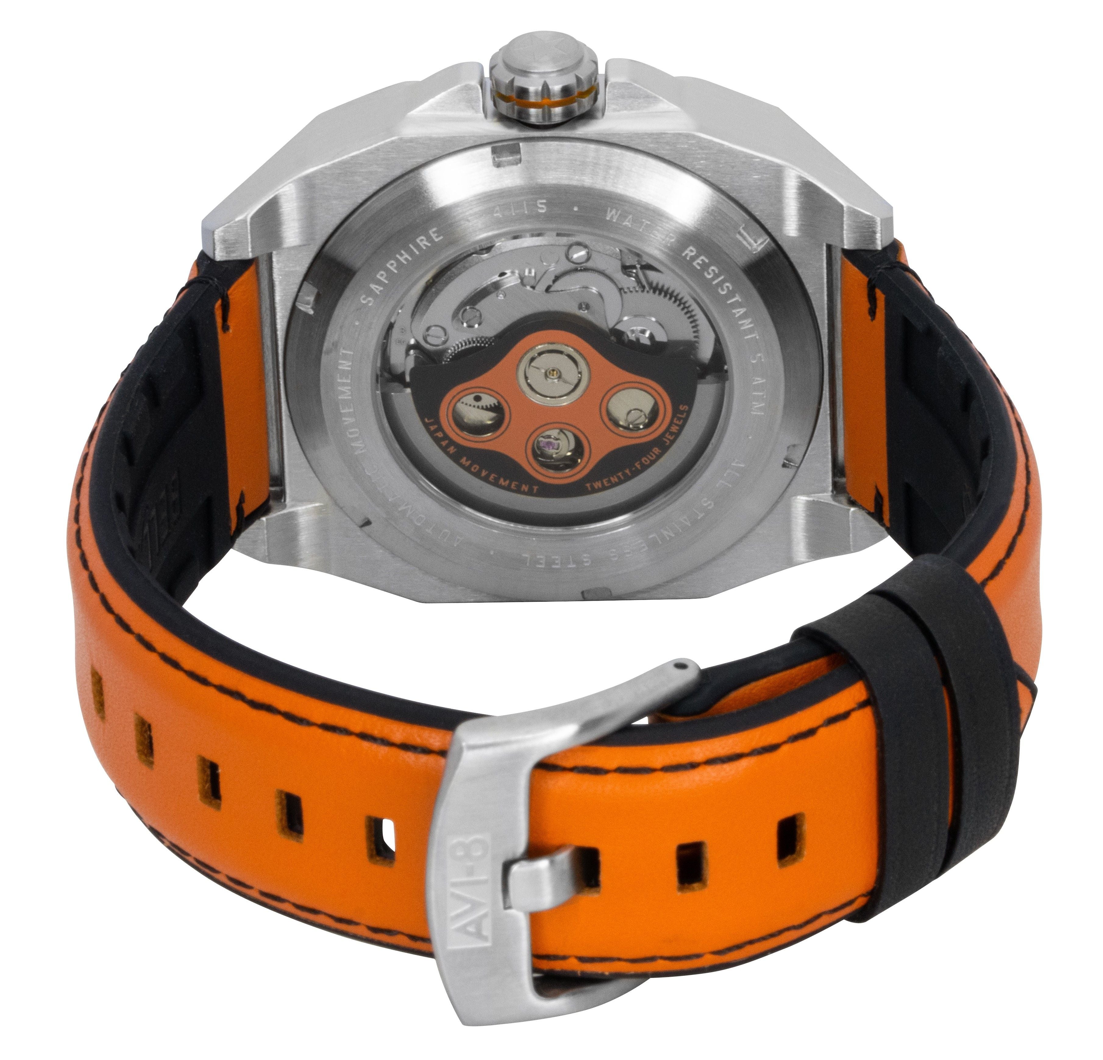 AVI-8 Bell X-1 Machbuster Leather Strap Graphite Black Dial Automatic AV-4115-01 Men's Watch