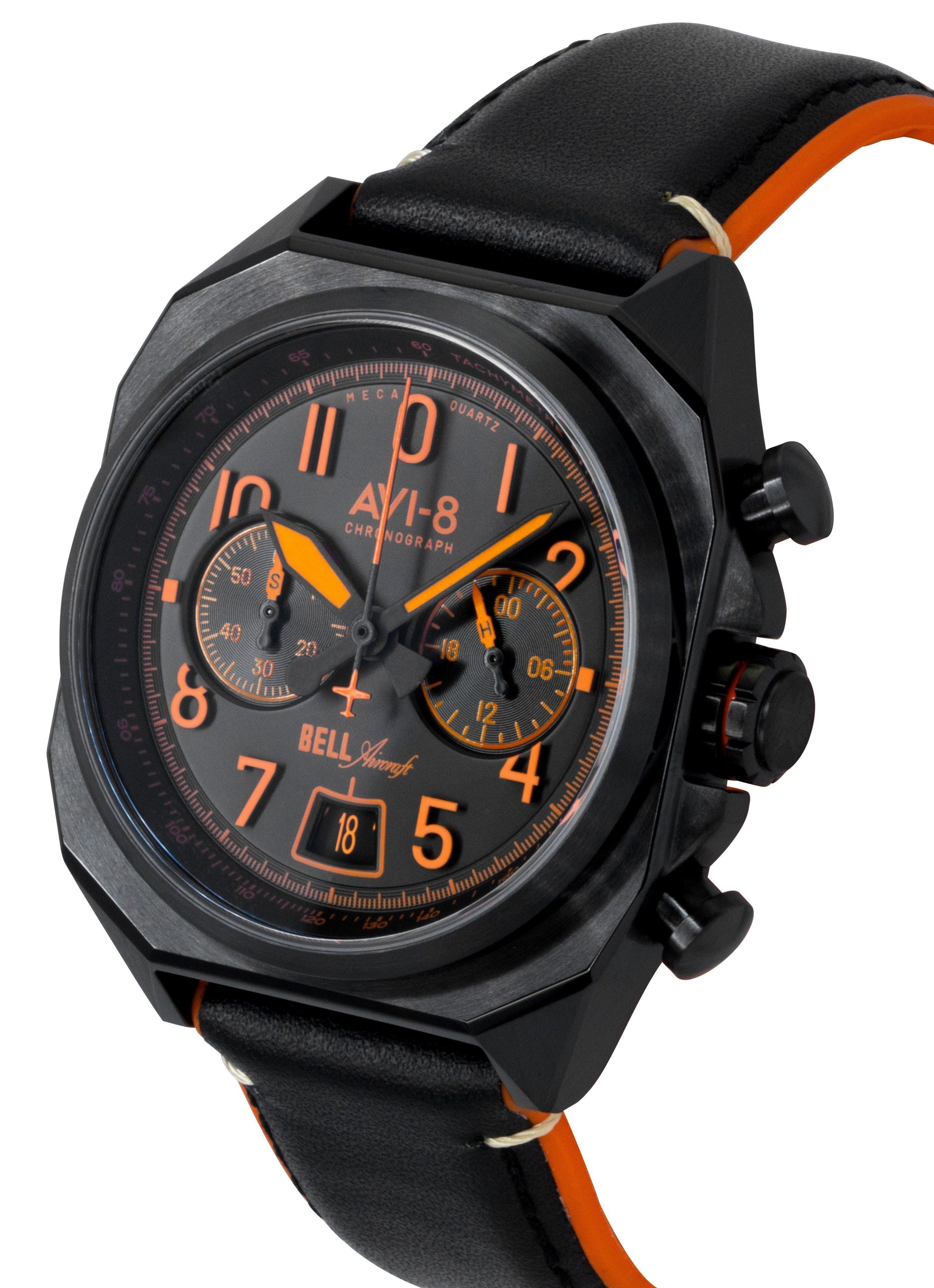 AVI-8 Bell X-1 Machbuster Chronograph Super Sonic Black Rubber And Leather Strap Black Dial Quartz AV-4118-04 Men's Watch