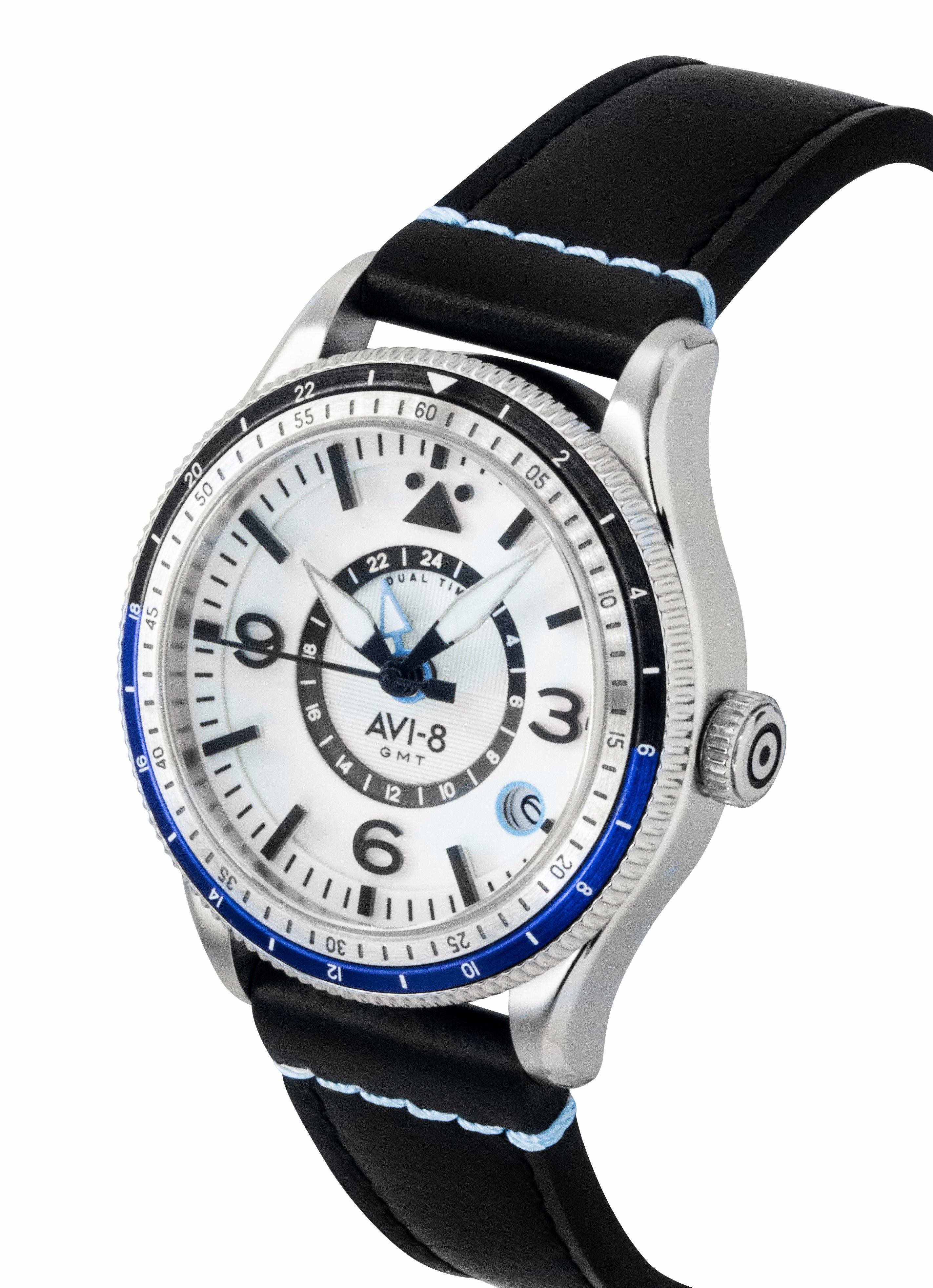 AVI-8 Flyboy Airmaster GMT Leather Strap White Dial Automatic AV-4128-02 Men's Watch