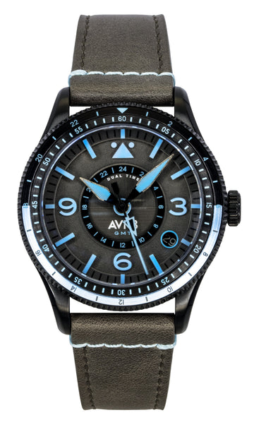 AVI-8 Flyboy Airmaster GMT Leather Strap Grey Dial Automatic AV-4128-05 Men's Watch
