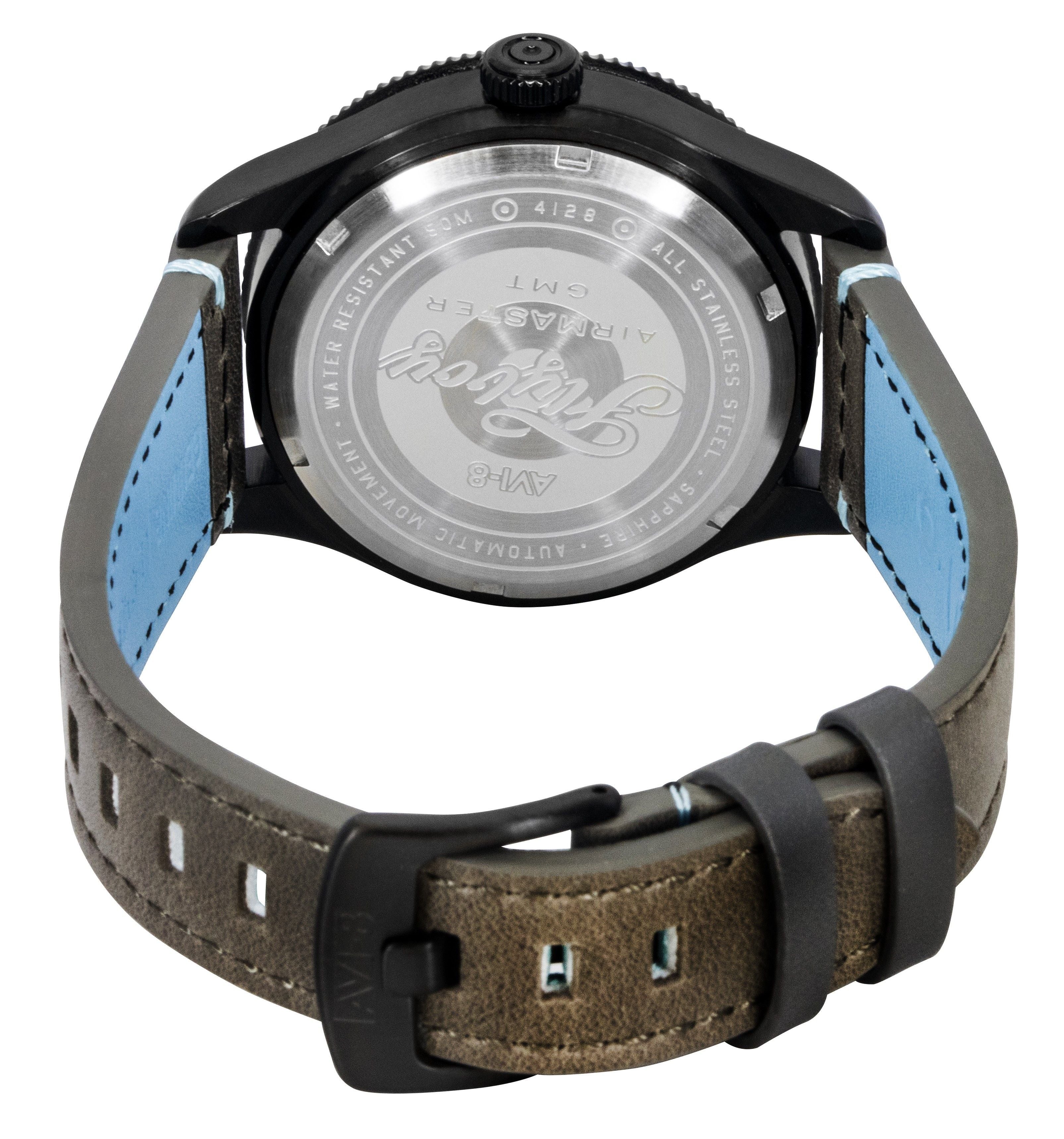 AVI-8 Flyboy Airmaster GMT Leather Strap Grey Dial Automatic AV-4128-05 Men's Watch