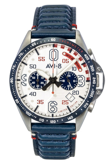 AVI-8 P-51 Mustang Kindelberger Chronograph 85th Anniversary Limited Edition Silver Dial Quartz AV-4143-01 Men's Watch