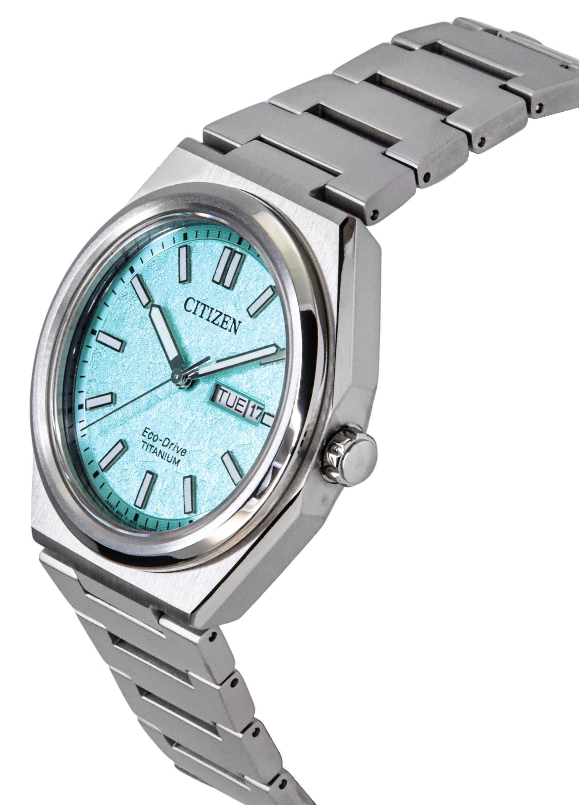 Citizen Zenshin Super Titanium Turquoise Dial Eco-Drive AW0130-85M 100M Men's Watch