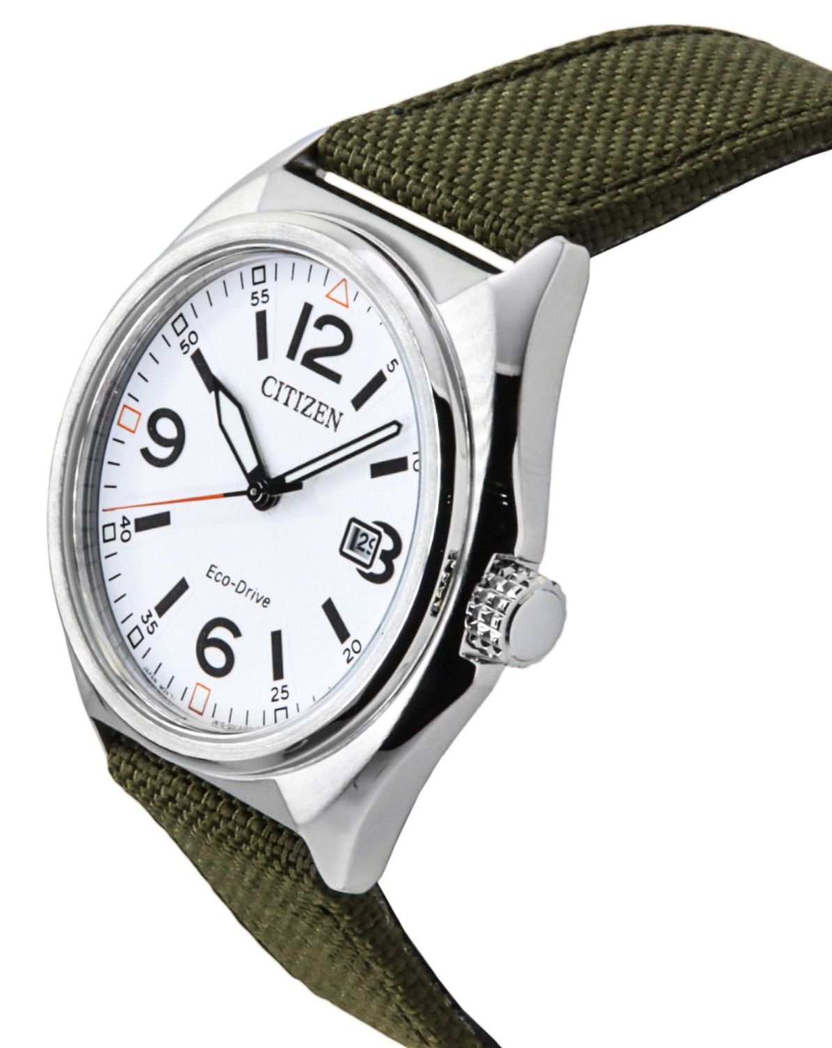 Citizen Eco-Drive Green Nylon Strap White Dial AW1571-09A 100M Men's Watch