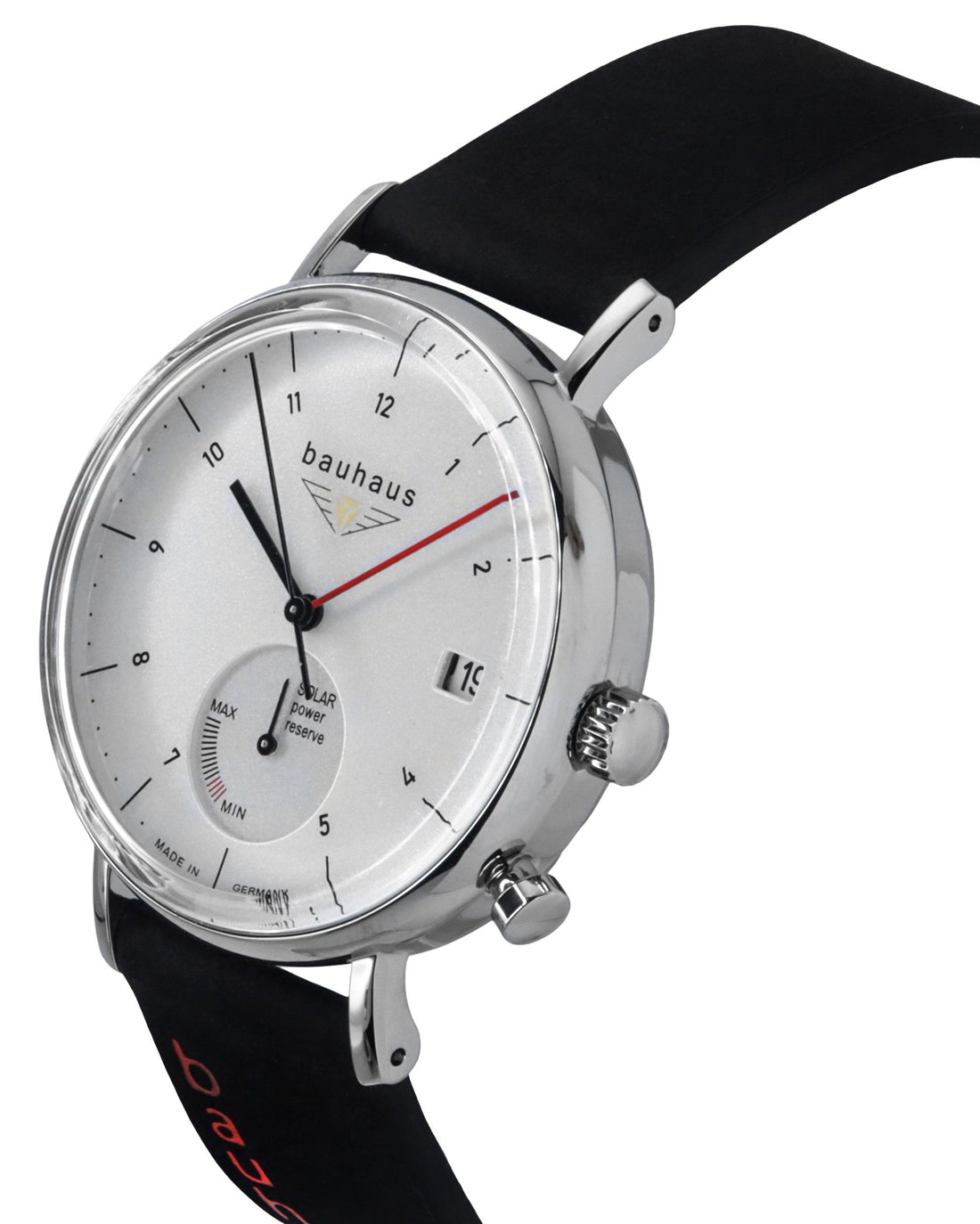 Bauhaus Classic Black Leather Strap White Dial Solar 21121 Men's Watch