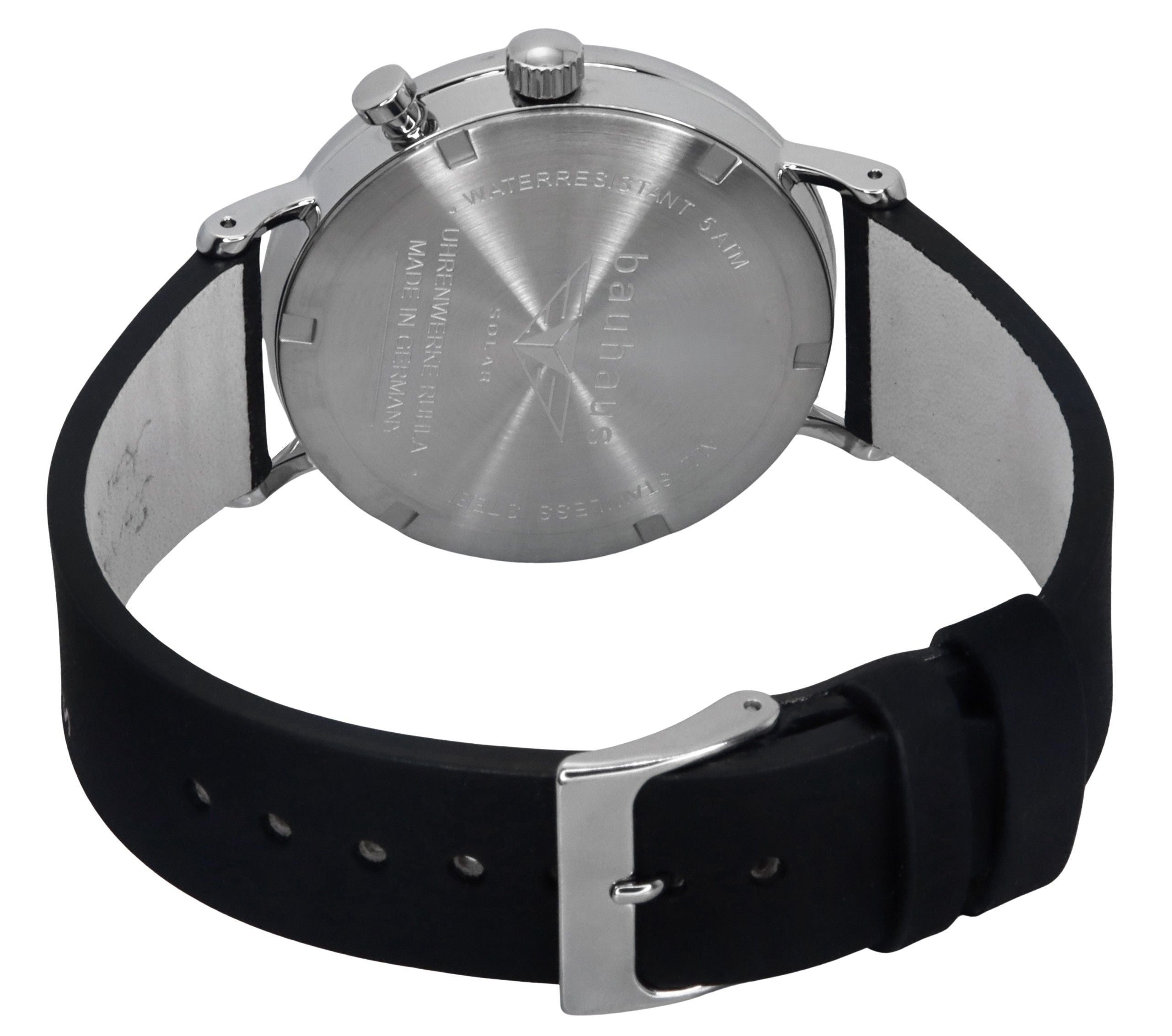 Bauhaus Classic Black Leather Strap White Dial Solar 21121 Men's Watch