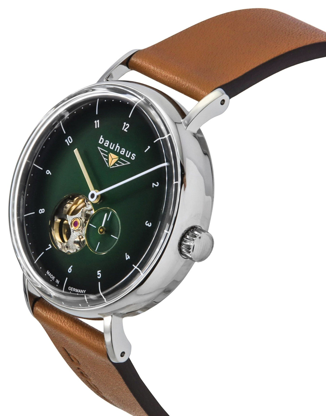 Bauhaus Classic Leather Strap Dark Green Open Heart Dial Automatic 21664 Men's Watch