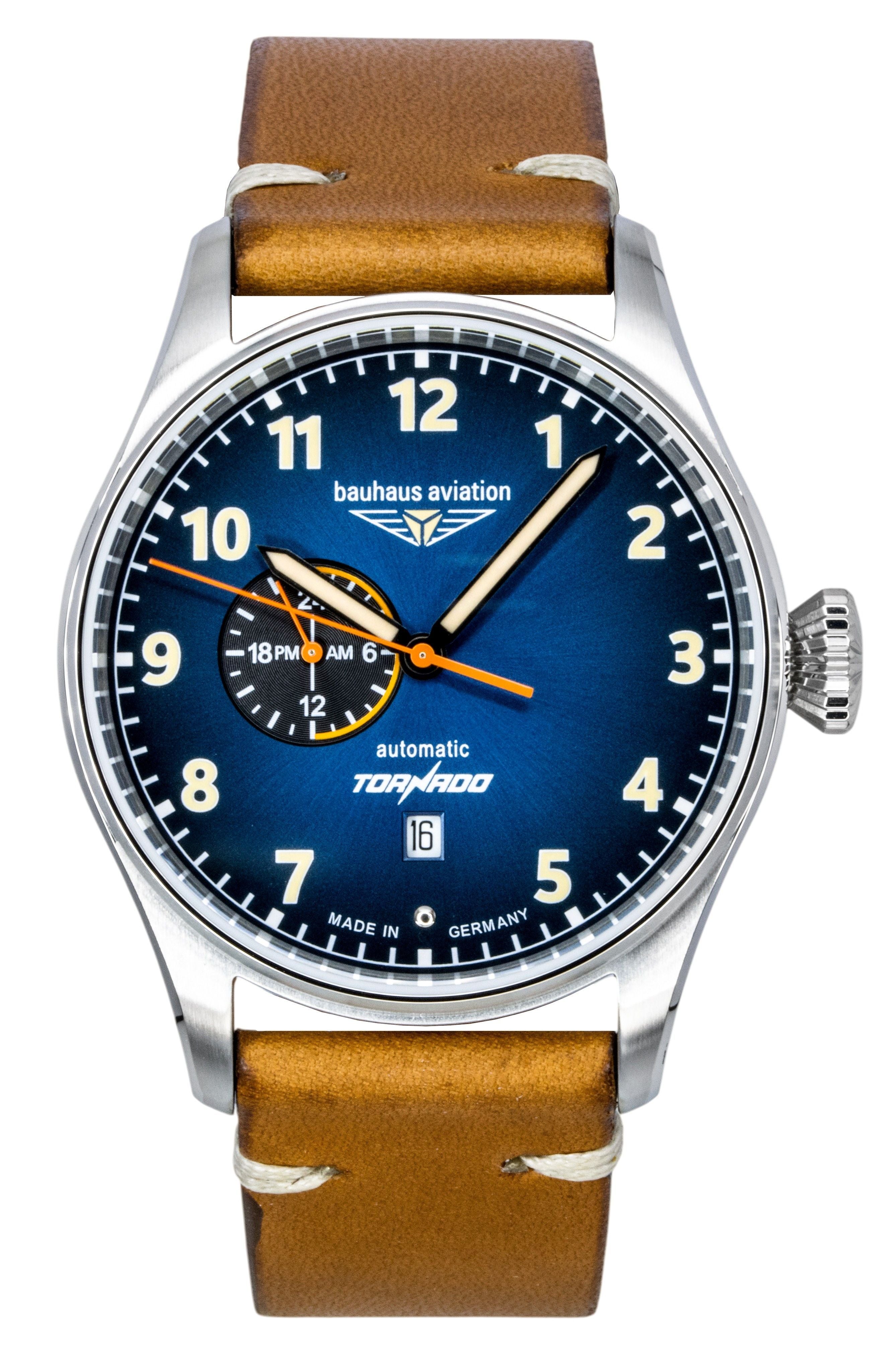 Bauhaus Aviation Tornado Leather Strap Blue Dial Automatic 27643 Men's Watch